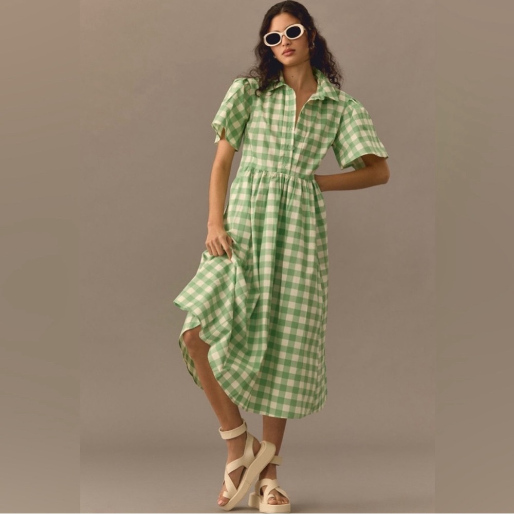 Porridge Gingham green dress Anthropologie size small